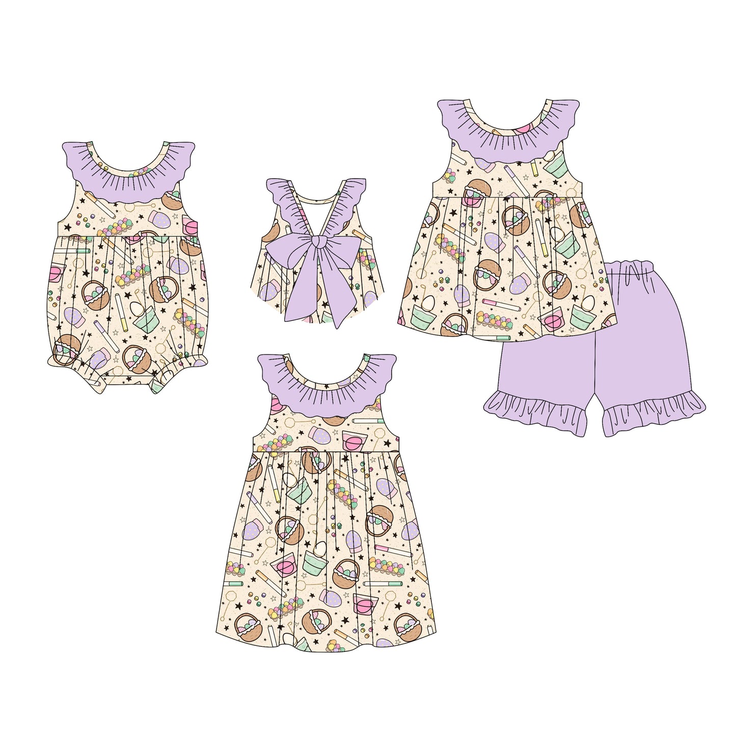 26.1.13 custom each style moq 5 eta 6-8week Sibling Sister baby short sleeve shorts sets and romper and dress match design
