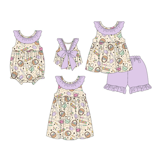 26.1.13 custom each style moq 5 eta 6-8week Sibling Sister baby short sleeve shorts sets and romper and dress match design