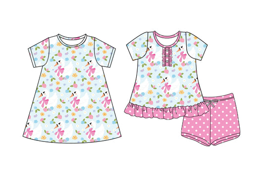 25.5.23 custom each style moq 5eta 4-6week Sibling Sister bow baby girl short sleeve shorts sets and dresses match design
