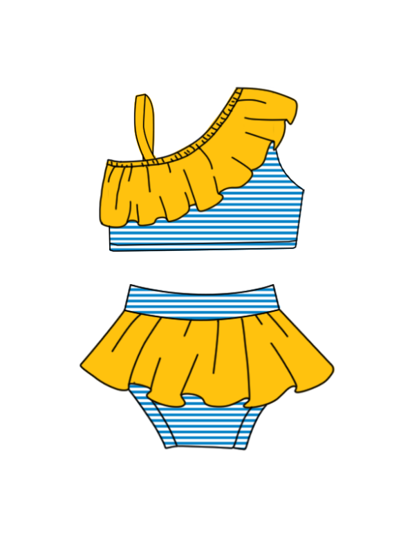 Custom moq 5 mix size milk silk summer teams Yellow baby girl boys clothes Two-Piece Swimsuit Set One Piece Swimsuits boy swim trunks