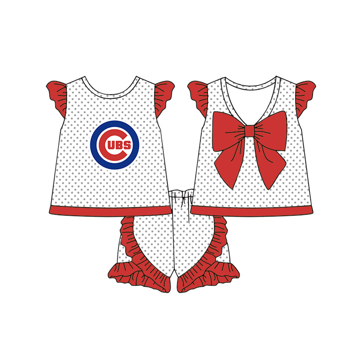 Custom moq 5 mix size milk silk summer teams Girls Red Long Sleeve Top Matching Short Sleeve Striped Polka Dot Bow Set Boys Tops