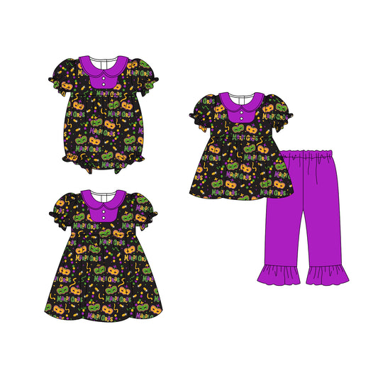 25.10.20 custom each style moq 5 eta 6-8week Sibling Sisters mardi gras baby girl short sleeve pants sets and dress and rompers match family design
