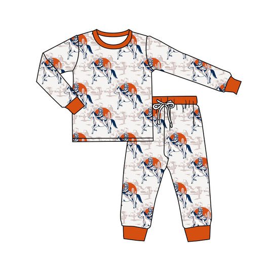 8.17 custom each style moq 5eta 4-6week Sibling Sister riding horse brown baby boy sets and rompers match family design