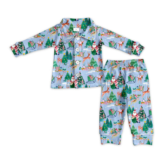 9.21 custom each style moq 5eta 4-6week baby girls clothes Christmas blue long sleeve pants sets