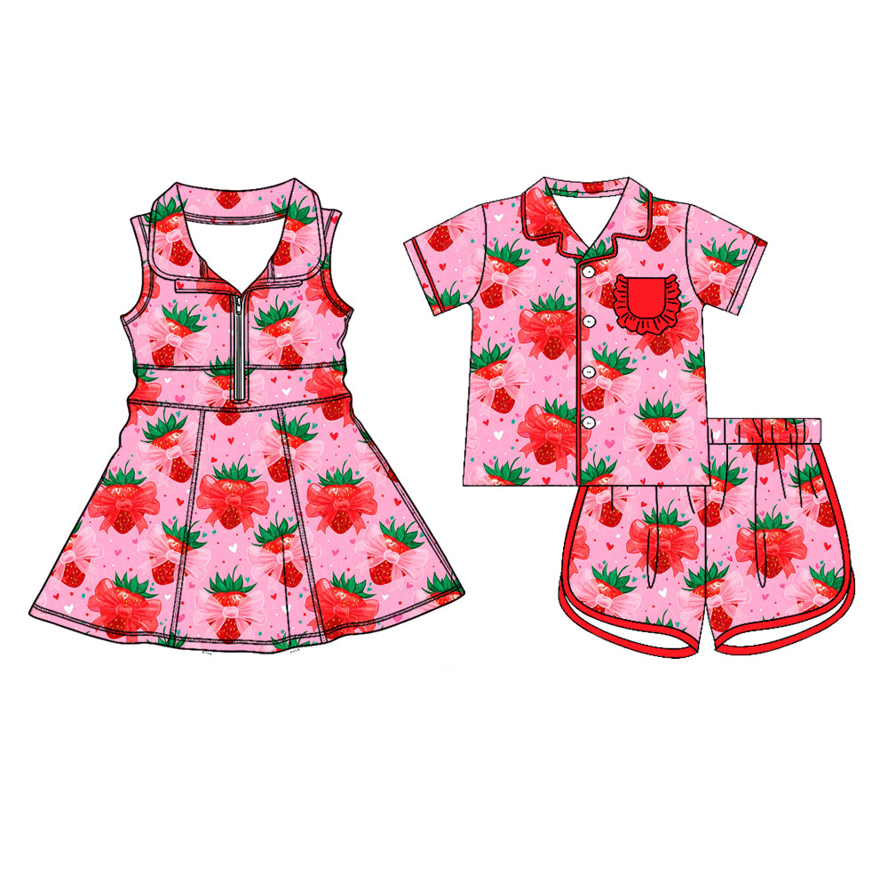 26.1.23 custom each style moq 5 eta 6-8week Sibling Sister strawberry bow baby short sleeve shorts sets and dress match design
