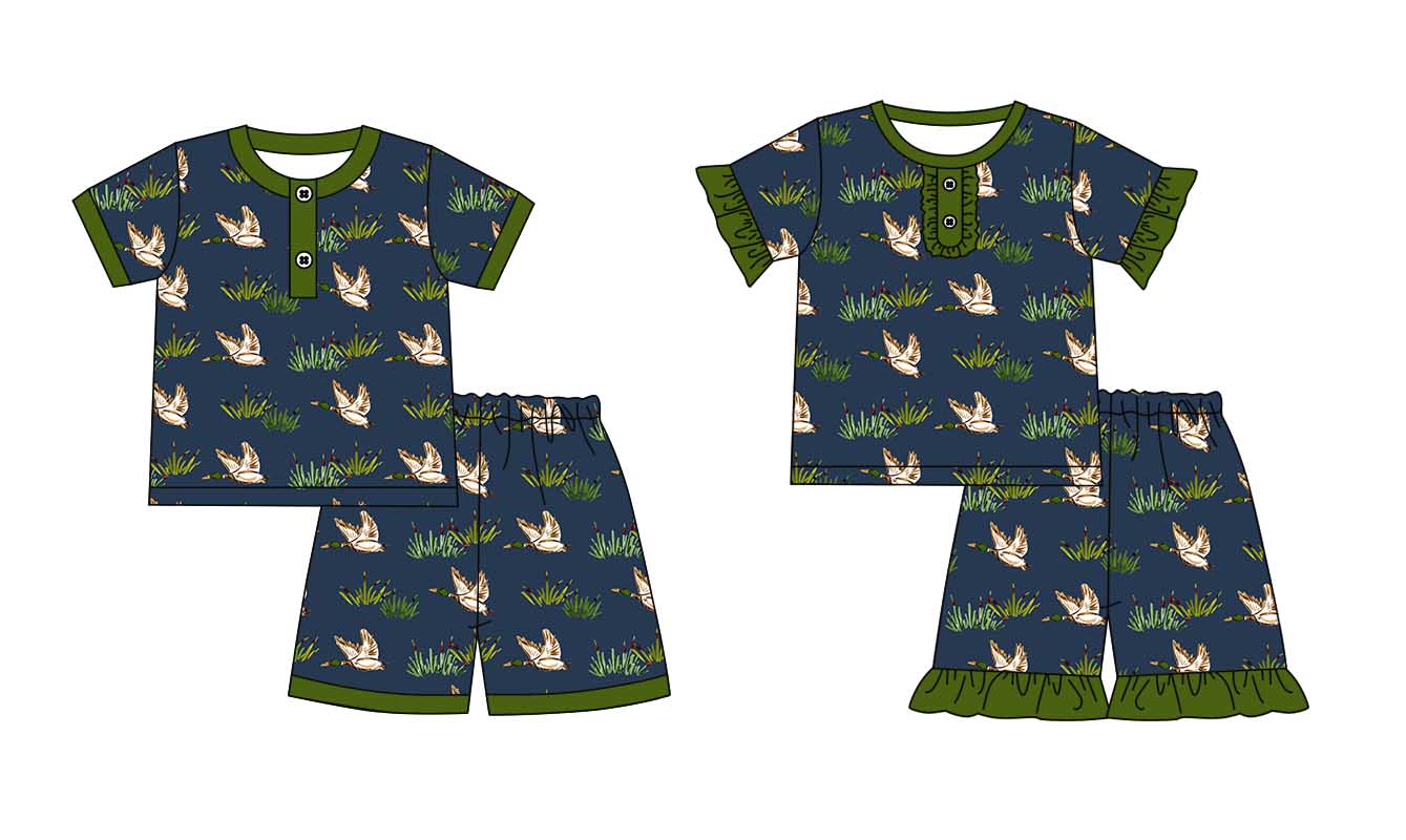11.1 custom each style moq 5eta 4-6week Sibling Sister duck baby girl short sleeve shorts sets 1 and sets 2 match design