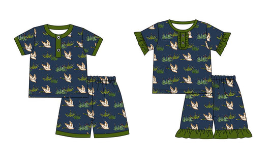11.1 custom each style moq 5eta 4-6week Sibling Sister duck baby girl short sleeve shorts sets 1 and sets 2 match design