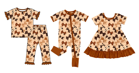25.12.1 custom each style moq 5 eta 6-8week Sibling Sisters bow baby girl short sleeve pants sets and dress and rompers match family design