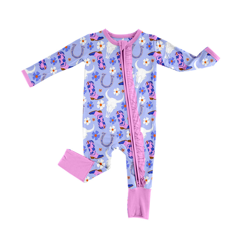 8.28 custom each style moq 5eta 4-6week Sibling Sister boots cow head purple baby girl sets and dress and rompers match family design