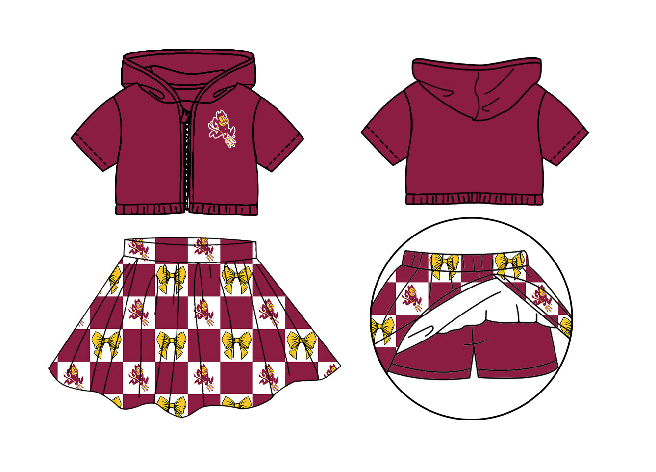 Custom moq 5 mix size Milk Silk Summer Girls' Set Bow Print Plaid Sleeveless Skirt 3-Piece Set Includes Dress and Shorts-26.1.27