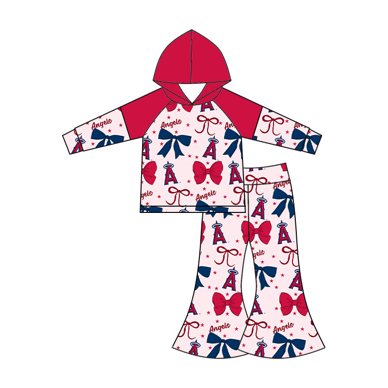 Custom moq 5 mix size milk silk summer teams baby girls clothes team bow red long sleeve hooded pants sets and dress 1 and dress 2 and romper-25.6.16
