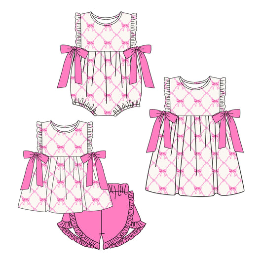 11.14 custom each style moq 5eta 4-6week Sibling Sister bow baby girl short sleeve shorts sets and dress and rompers match family design
