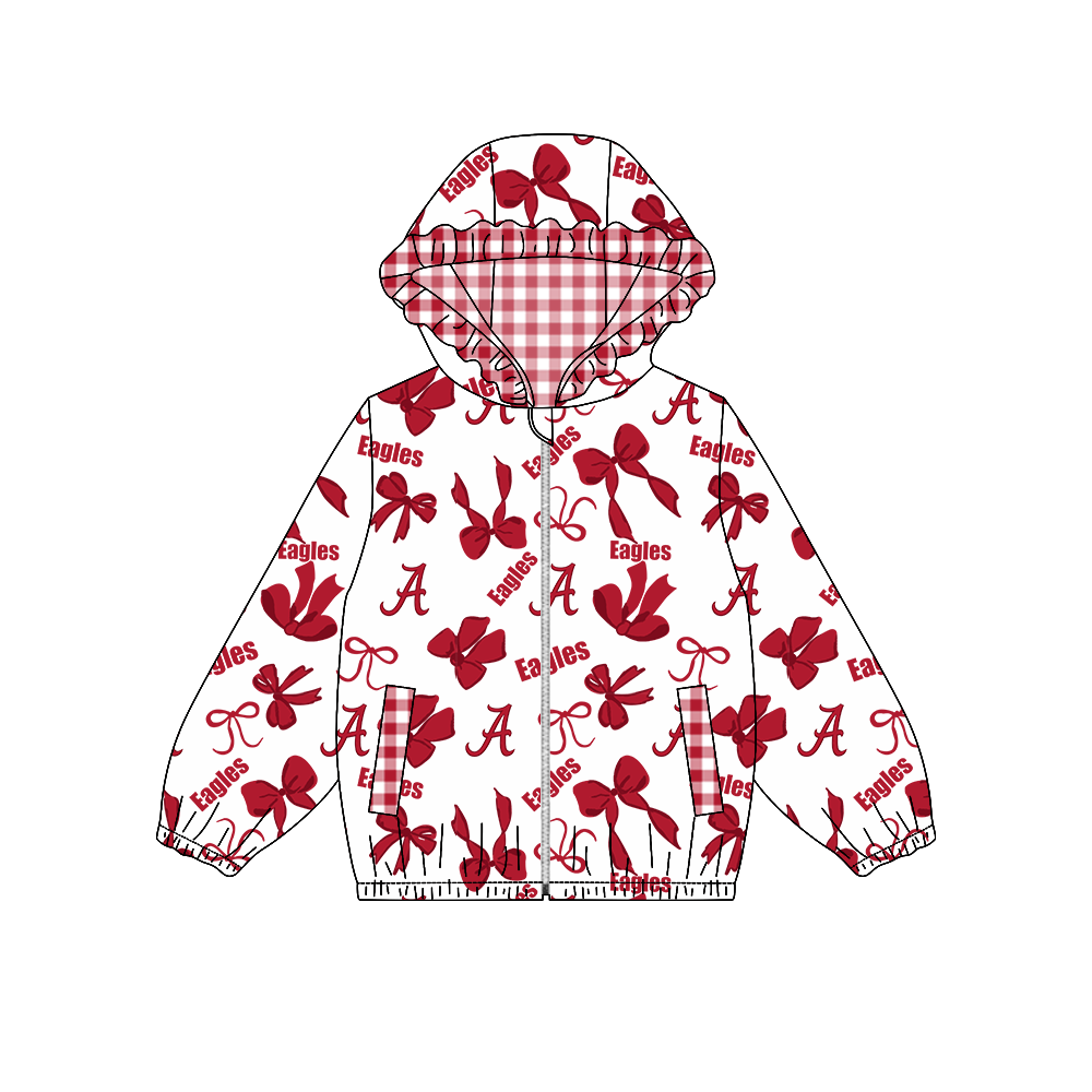 custom moq 5 mix size MSD072503 Baby Girls Bow Print White Long Sleeve Zip Hooded Team Casual Jacket Top