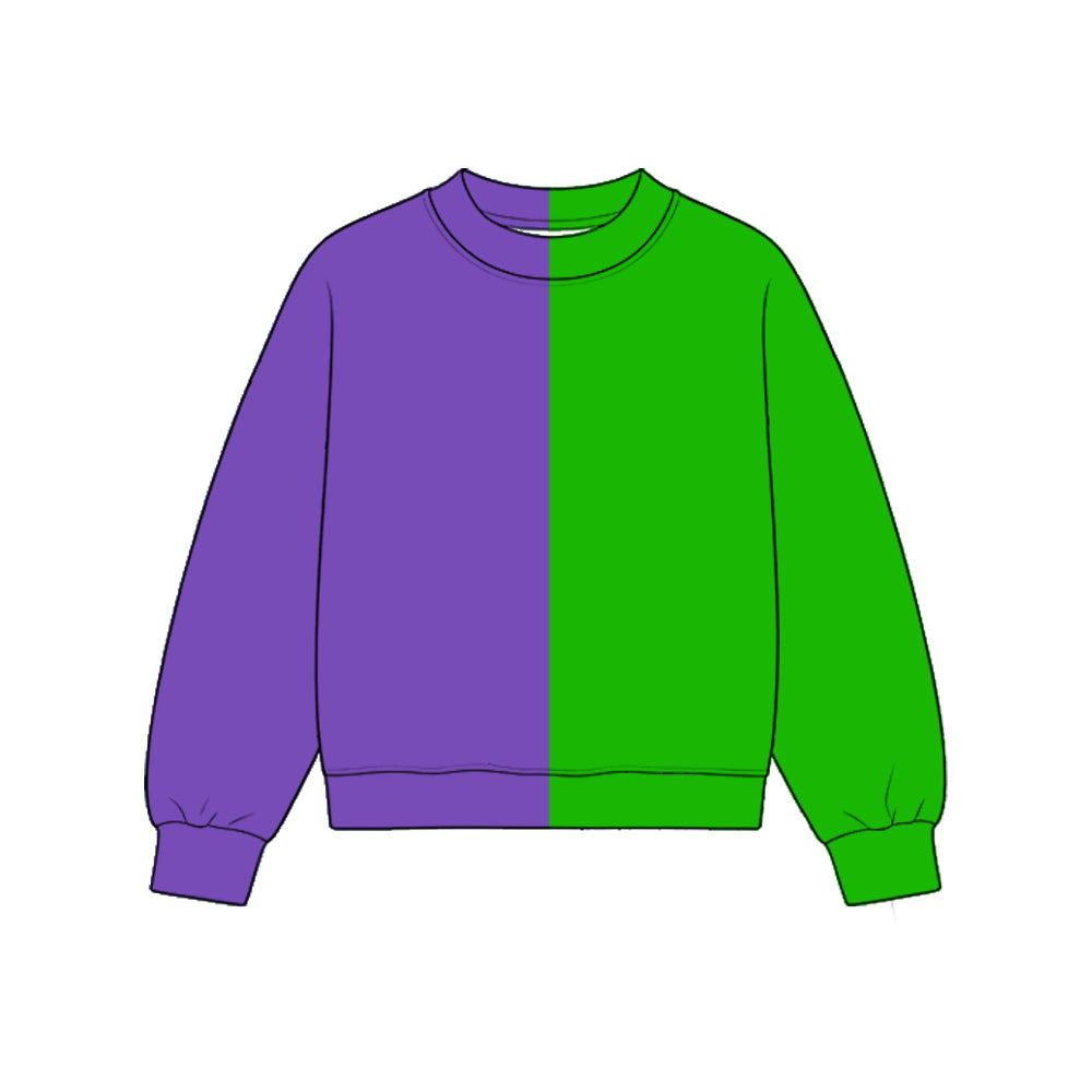 Custom moq 5 girls  Blank Cotton Purple + Grass Green Fabric Sweatshirt