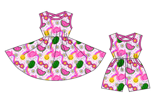 12.24 custom each style moq 5eta 4-6week Sibling Sister baby girl short sleeve shorts dress and jumpsuit match design