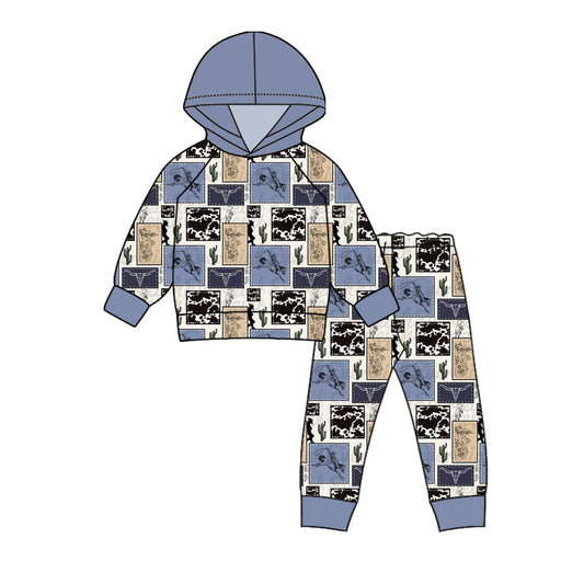 9.23 custom each style moq 5eta 4-6week baby boy clothes catcus blue hooded long sleeve pants sets