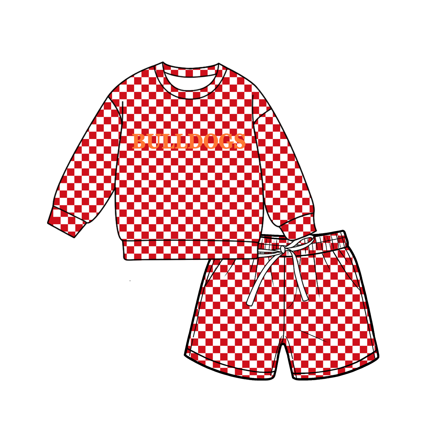custom moq 5 mix size MSD070603 Baby Kids Checked Long Sleeve Top Drawstring Shorts Set