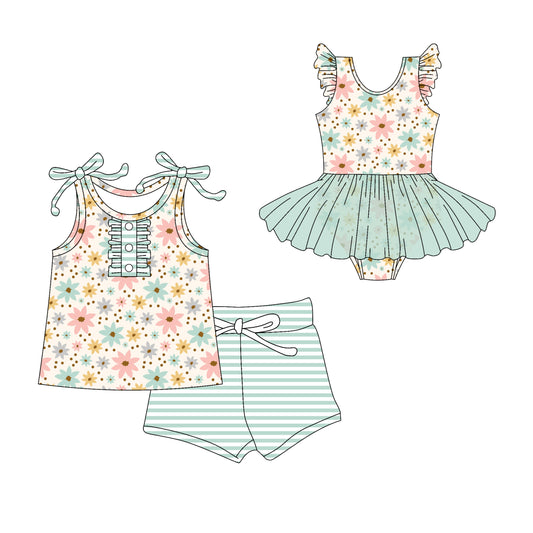3.20 custom each style moq 5eta 4-6week Sibling Sister floral baby girl boy short sleeve shorts sets and romper match design