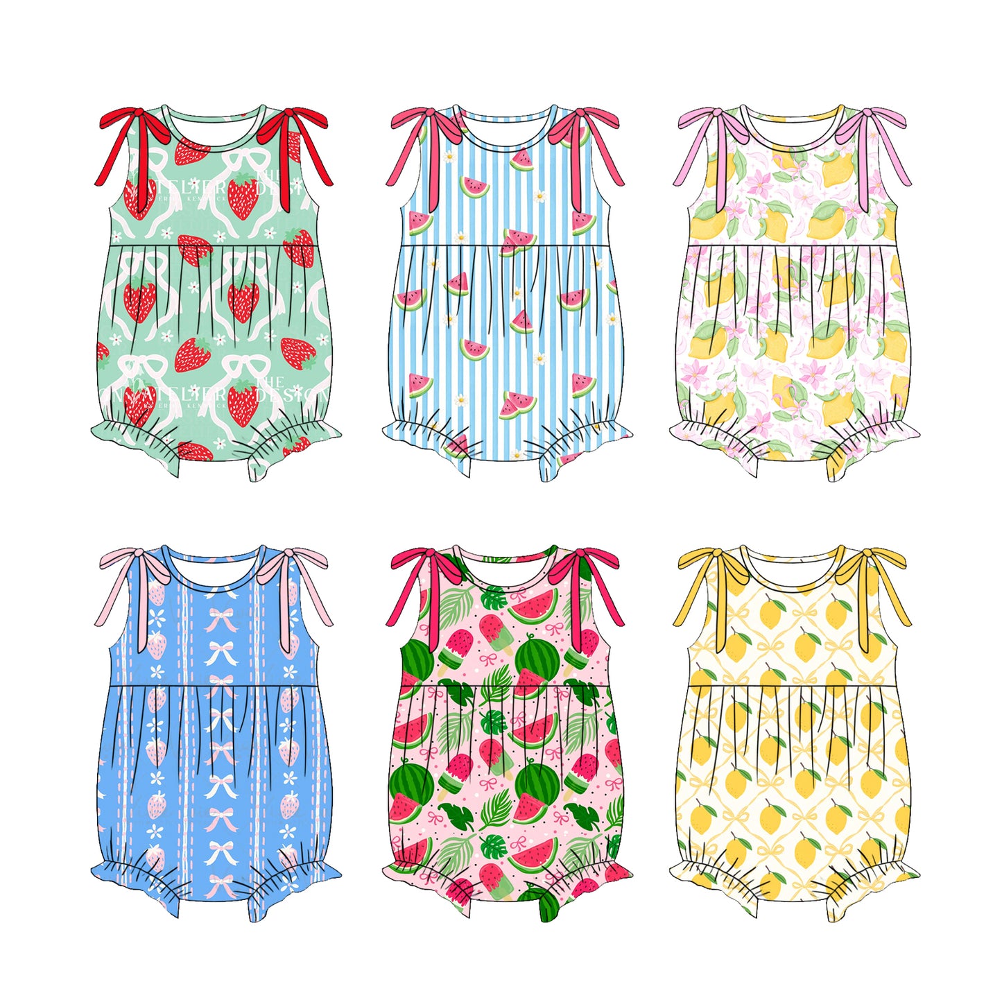 3.17 Custom moq 5 mix size Sibling Summer Fruit Print Sleeveless Rompers for Body Clothes