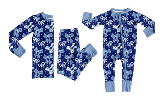 25.10.3 custom each style moq 8 eta 6-8week Sibling Sisters bow blue baby boy clothes long sleeve pants sets and romper match family design