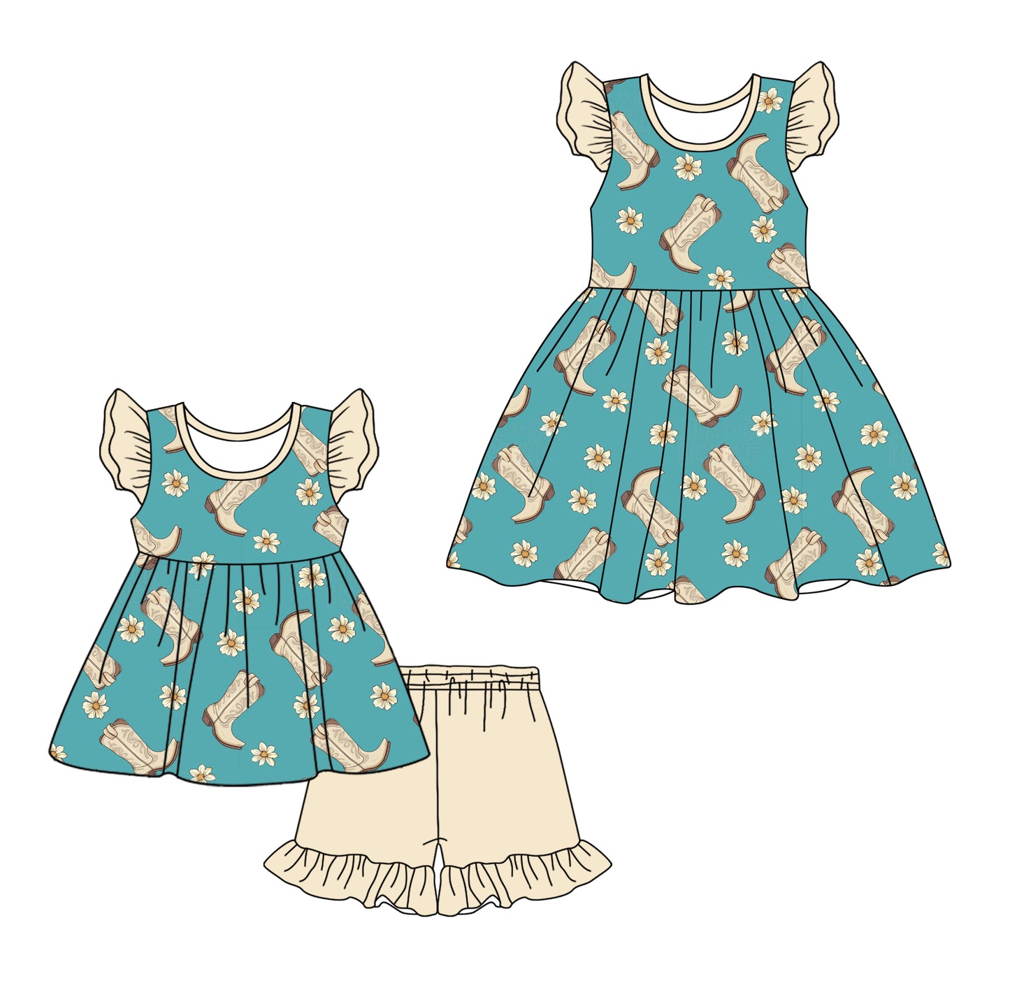 12.18 custom each style moq 5eta 4-6week Sibling Sister boots floral baby girl short sleeve shorts sets and dresses match design