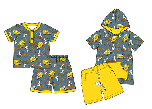 25.12.30 custom each style moq 5 eta 6-8week Sibling Sisters bus baby boy clothes short sleeve shorts sets 2 match family design