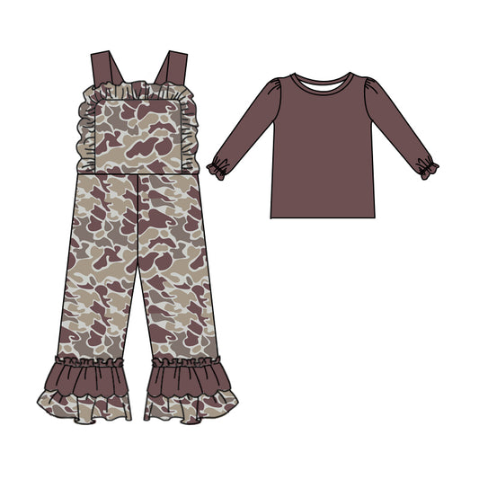 9.16 custom each style moq 5eta 4-6week baby girls clothes camouflage long sleeve suspender jumpsuit sets