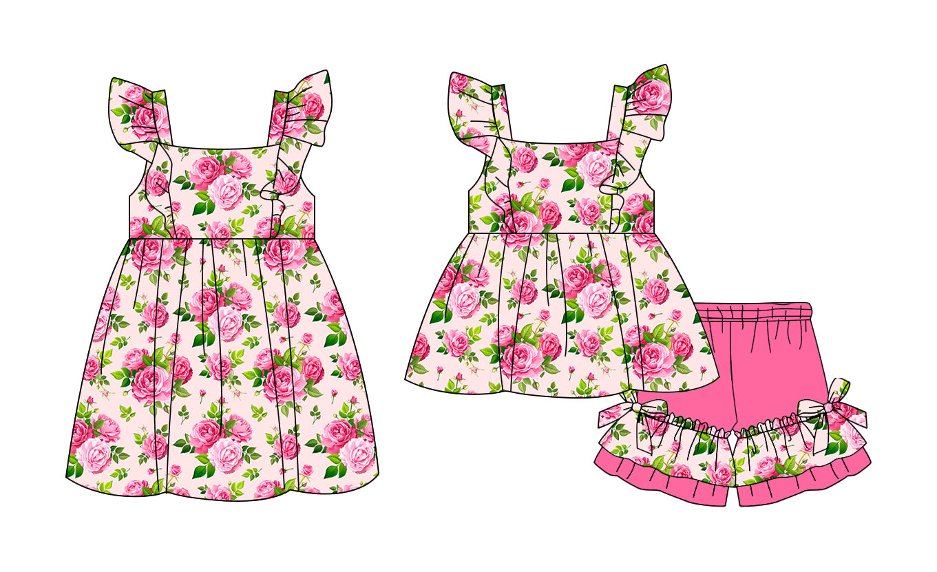 25.11.13 custom each style moq 5 eta 6-8week Sibling Sister floral baby short sleeve shorts sets and dress match design