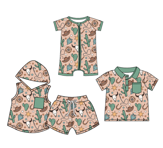 4.12 custom each style moq 5eta 4-6week Sibling Sister catcus boots hats baby boy sets and boy rompers and top match family design