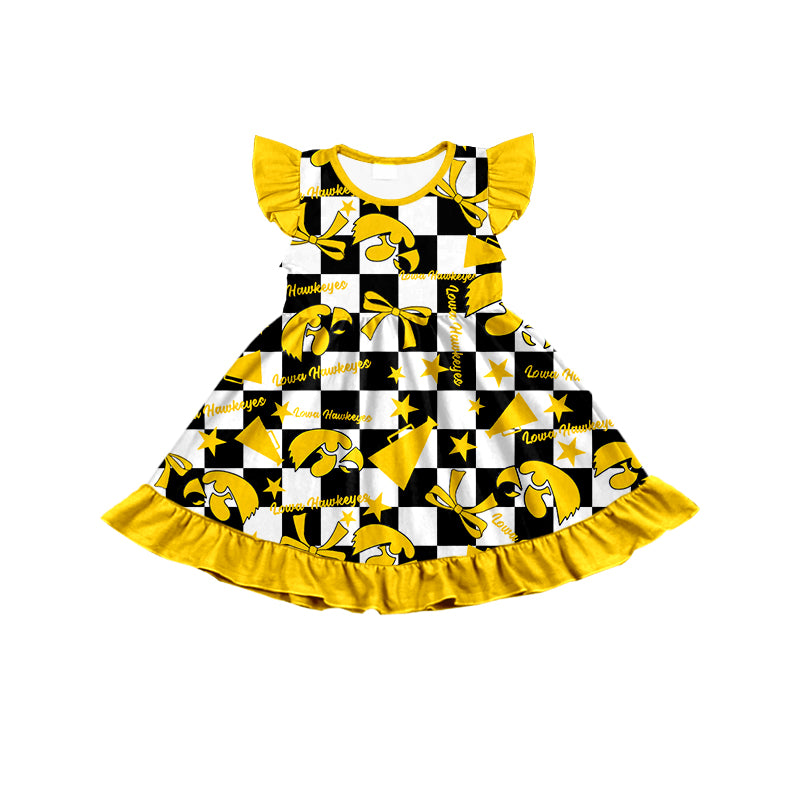 Custom moq 5 mix size milk silk summer teams baby girls clothes team bow yellow sleeveless skirts sets and dress 1 and dress 2 and dress 3-25.6.30