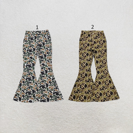 RTS NO MOQ Sibling Denim Adult Women Camo Print Denim Bell Bottom Jeans Casual Pants
