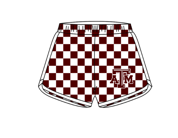 Custom moq 5 mix size milk silk summer teams Boy's Dark Red Short Sleeved Top Plaid Shorts Set Girl's Short-Sleeved Set with Matching Swimsuits Adult Shorts