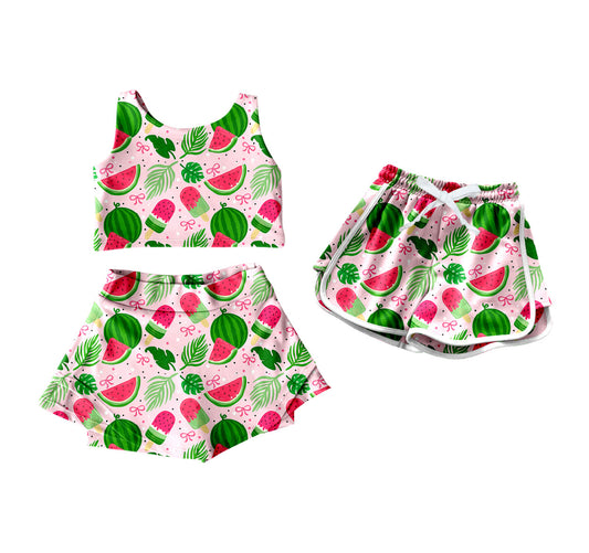 4.16 custom each style moq 5eta 4-6week Sibling Sister watermelon baby girls clothes Short sleeve yoga dress and shorts match family design