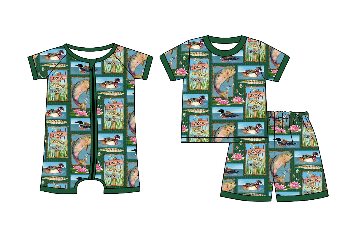 Custom moq 5 mix size Sibling green Short-Sleeved Zippered Romper And Short Sleeved Shorts Set Baby Boys Outfit