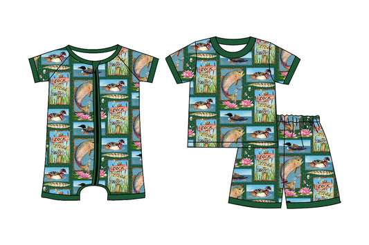 Custom moq 5 mix size Sibling green Short-Sleeved Zippered Romper And Short Sleeved Shorts Set Baby Boys Outfit