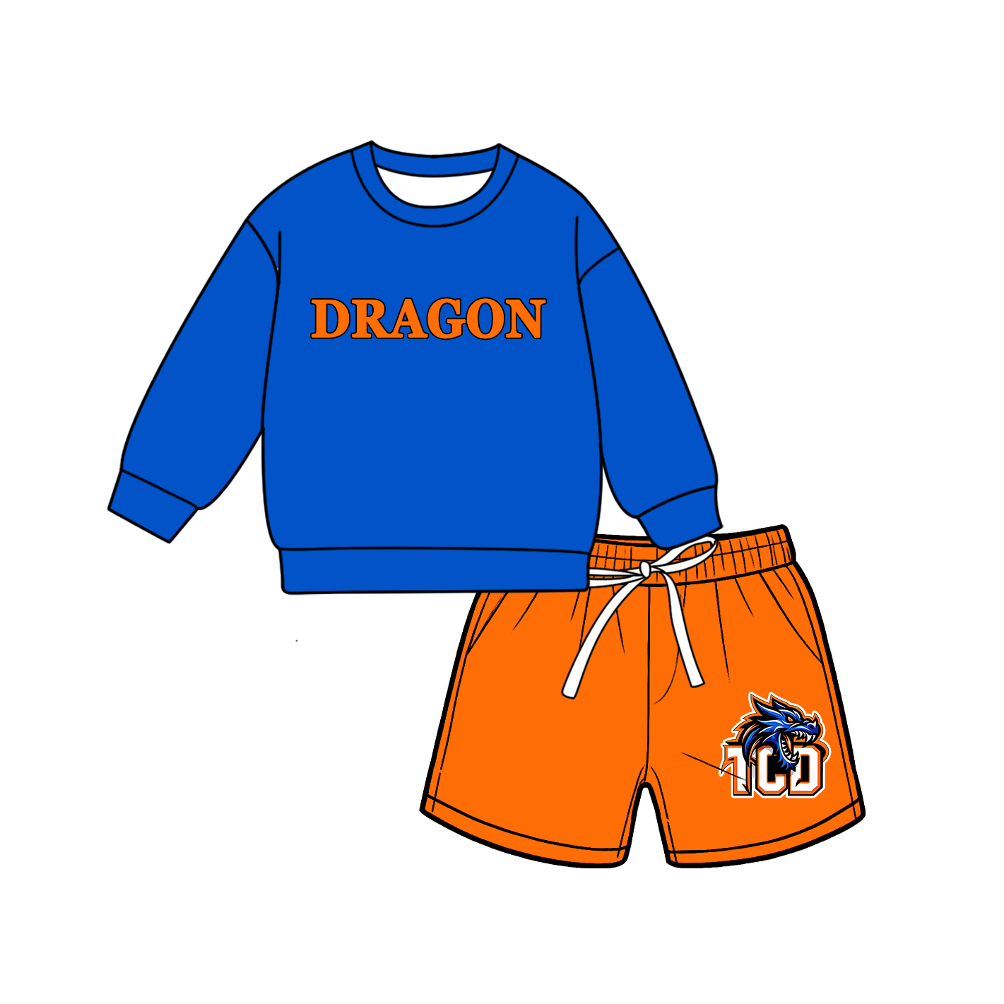 custom moq 5 mix size MSD071003 Baby Kids Long Sleeve Top Drawstring Shorts Team Clothes Set
