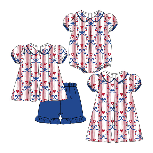 3.29 custom each style moq 5eta 4-6week Sibling Sisters floral bow baby girl short sleeve shorts sets and dress and rompers match family design
