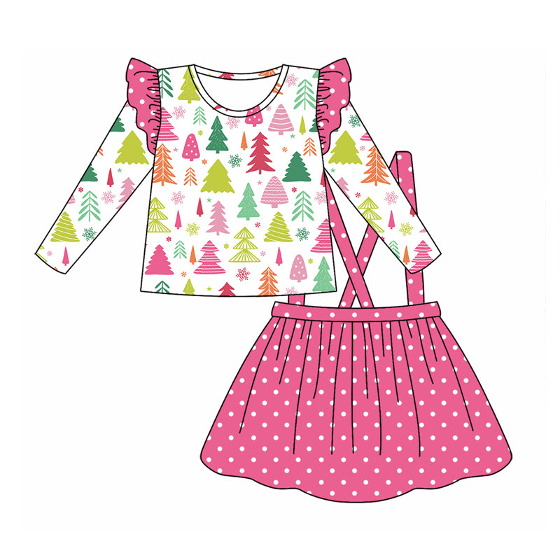 6.23 custom each style moq 5eta 4-6week Sibling Sister Christmas trees pink baby boys sets and dress and rompers match family design