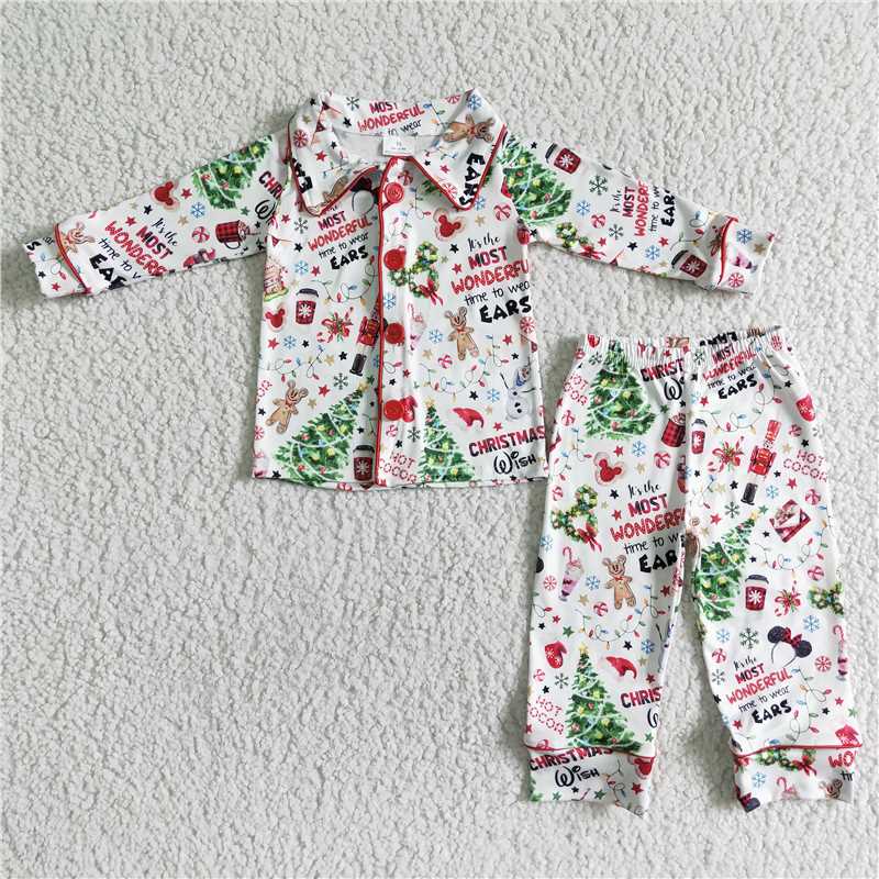 Baby Girls boys Christmas style Christmas tree doll print white Family siblings set
