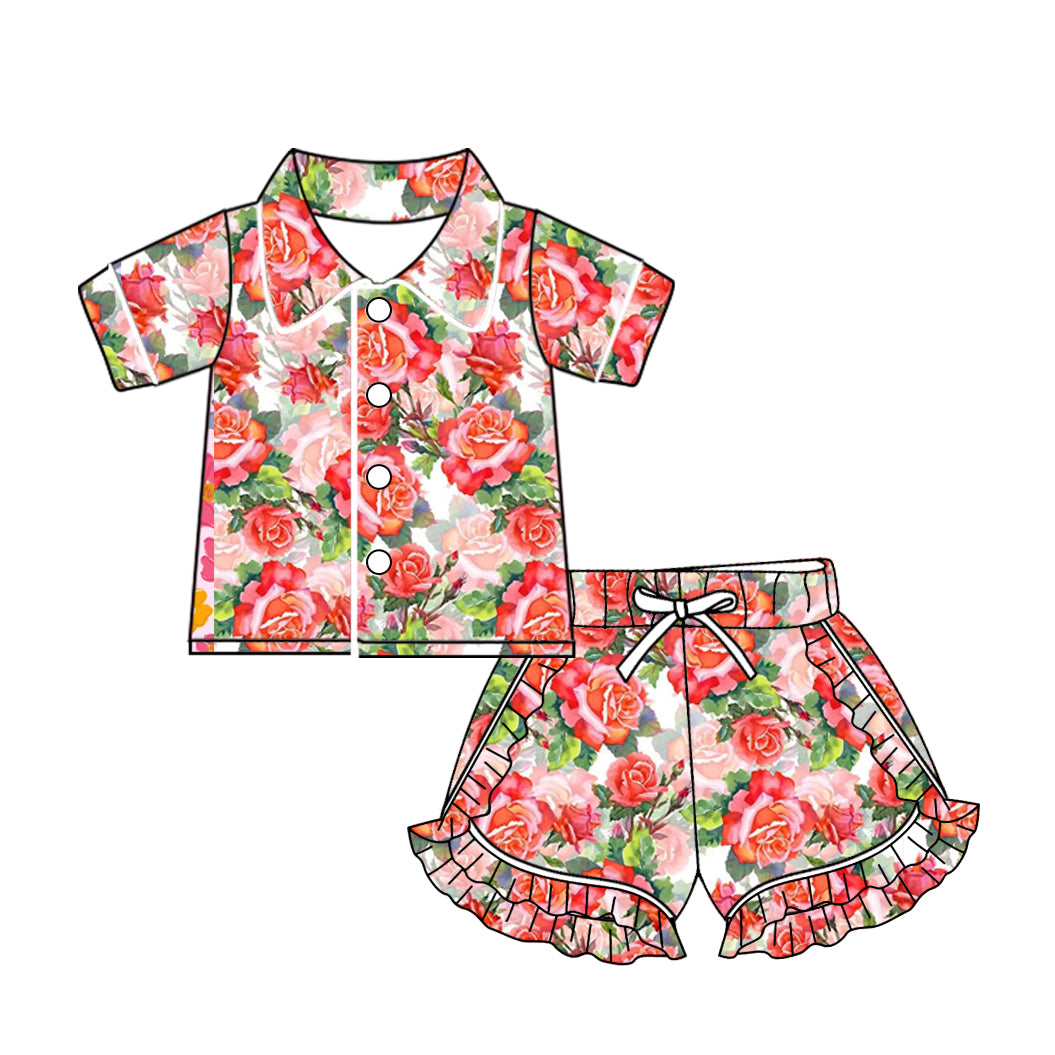 10.24 custom each style moq 5eta 4-6week baby kids clothes floral short sleeve shorts pajamas sets