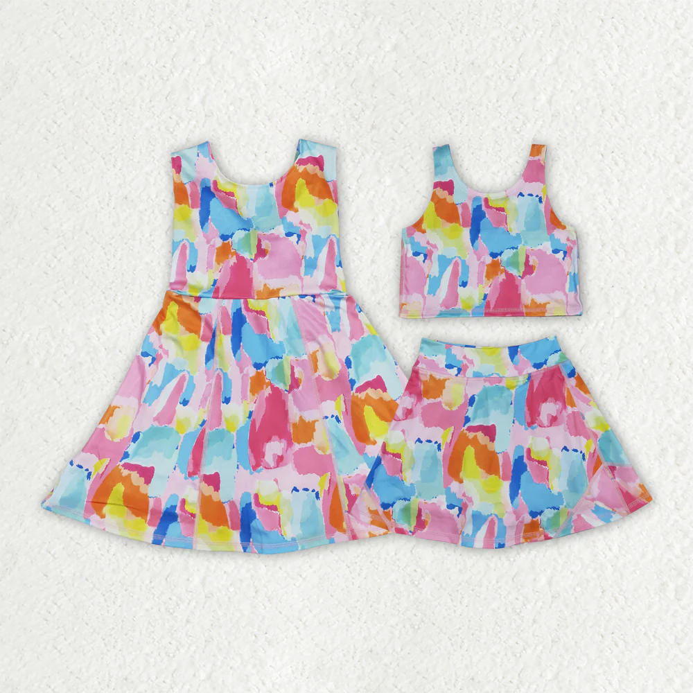 RTS NO MOQ Sibling baby Girls clothes yoga short sleeve Clothes Sets dress