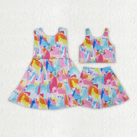 RTS NO MOQ Sibling baby Girls clothes yoga short sleeve Clothes Sets dress