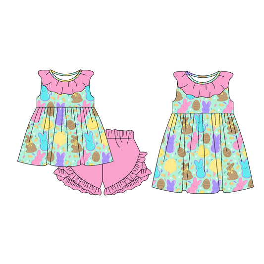 25.12.18 custom each style moq 5 eta 6-8week Sibling Sister bunny baby short sleeve shorts sets and dress match design