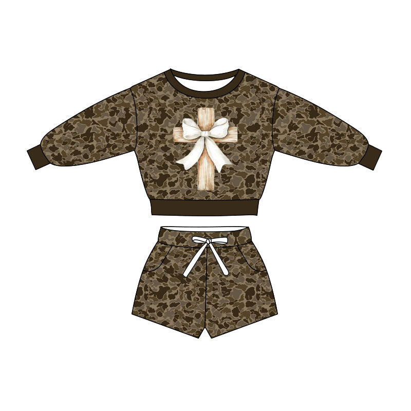25.10.31 custom each style moq 5 eta 6-8week Sibling Sisters bow baby girl long sleeve shorts sets 2 match family design