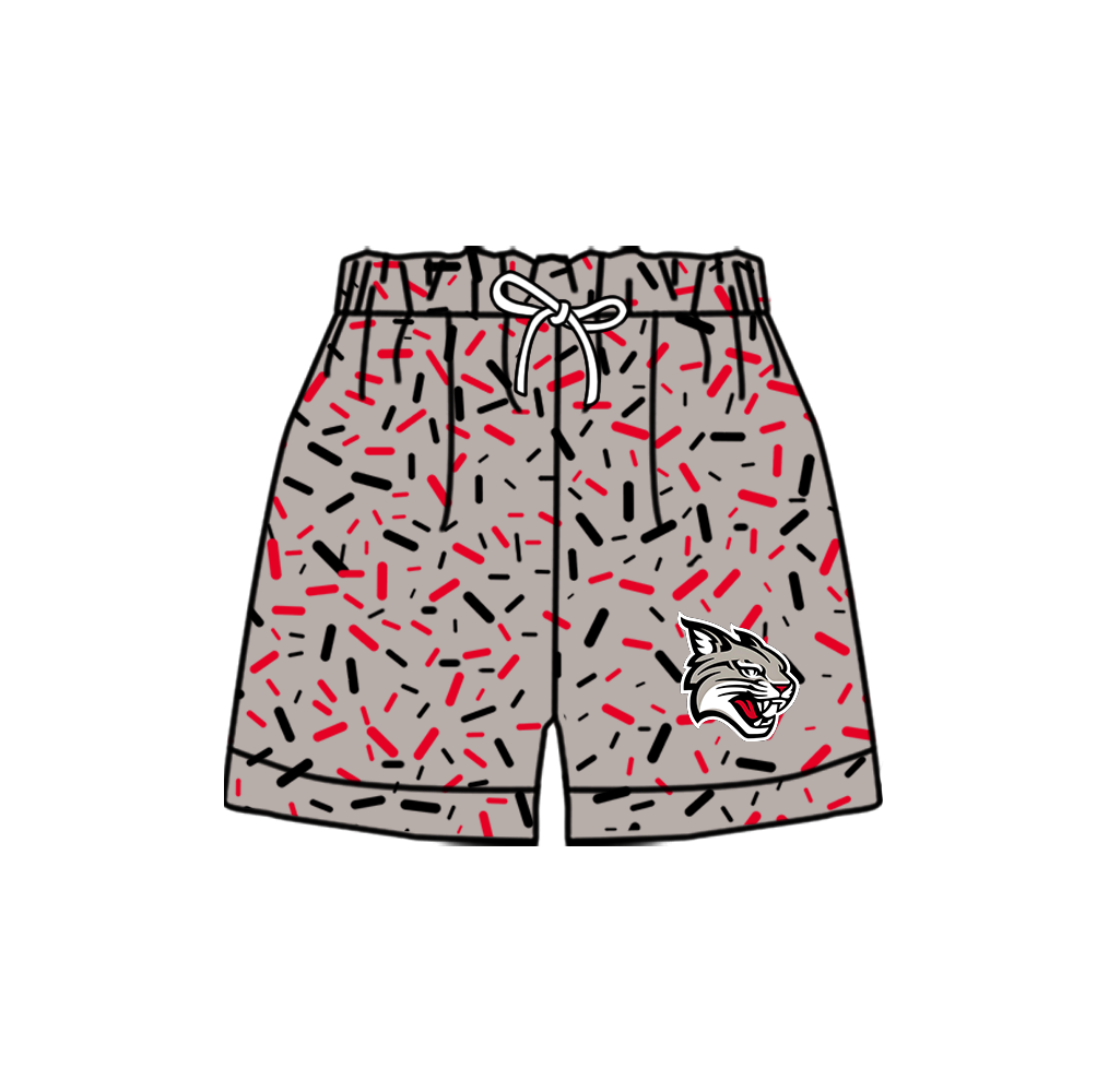 custom moq 5 mix size MSD082405 Baby Kids Team Black White Sprinkle All‑Over‑Print Casual Drawstring Elastic Waist Sport Shorts