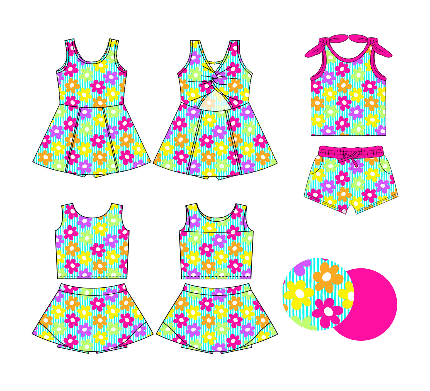 Custom moq 5 mix size Sibling Baby Girls Green Striped Sleeveless Top And Shorts Set Sleeveless Top And Skirt Sets Dress Yoga Outfit