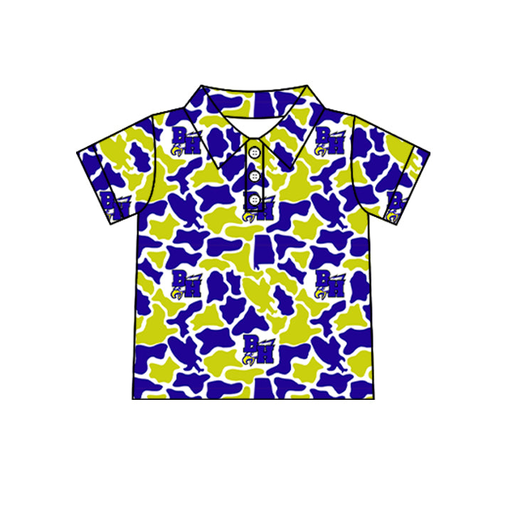 Custom moq 5 mix size summer teams Baby Boys Summer Short Sleeve Camouflage Button Down Polo Shirt