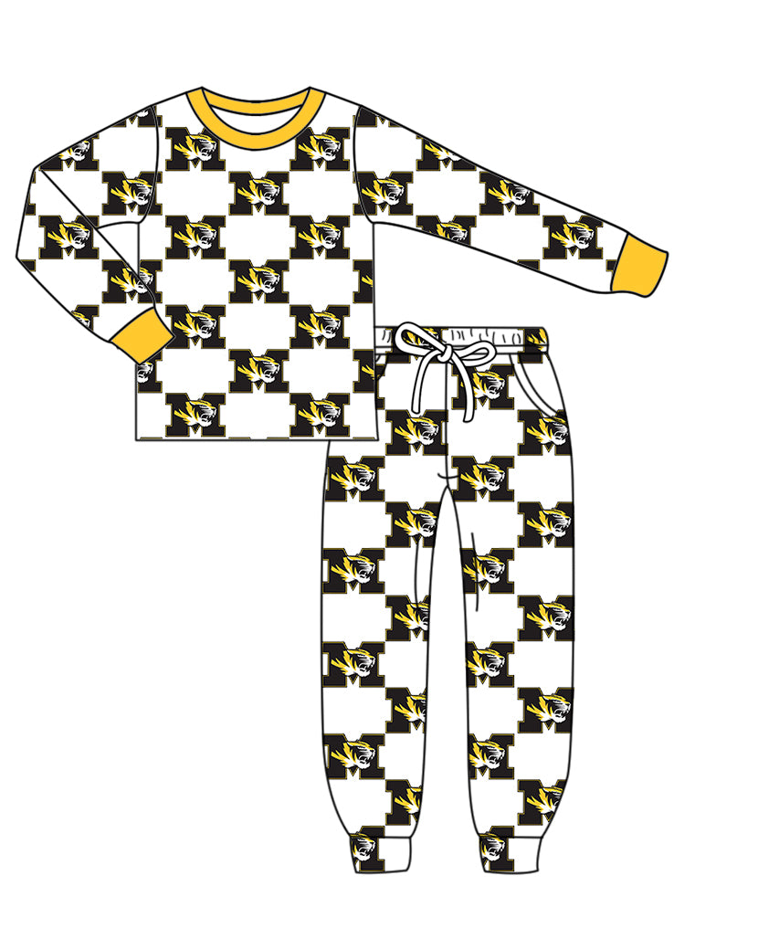 Custom moq 5 mix size milk silk summer teams baby girls clothes camouflage yellow hooded long sleeve pants sets 2 and boy pants sets and pant-25.8.7