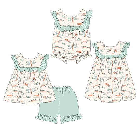 4.11 custom each style moq 5eta 4-6week Sibling Sisters baby girl short sleeve shorts sets and dress and rompers match family design