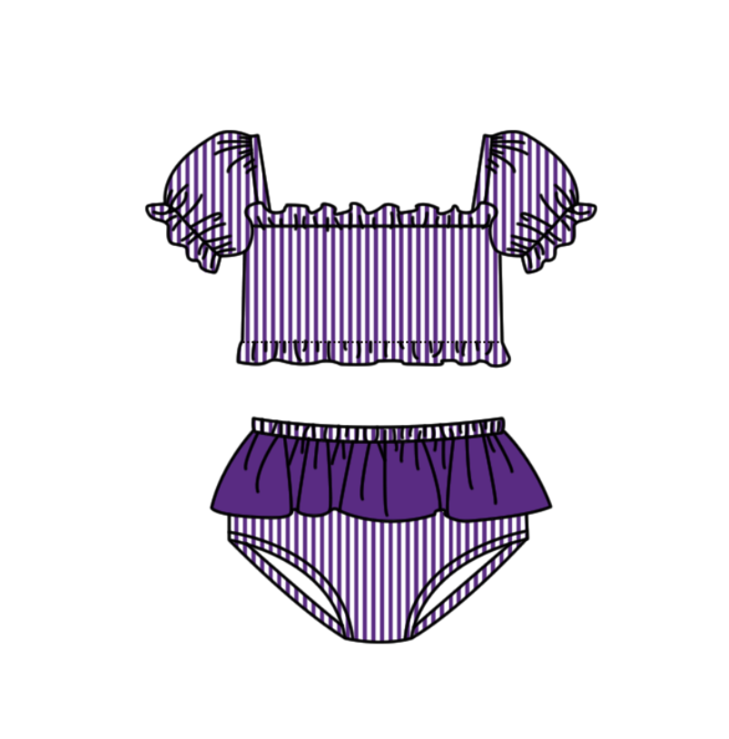 Custom moq 5 mix size milk silk summer teams baby girl boys clothes Purple Two-Piece Swimsuit Set One Piece Swimsuits boy swim trunks